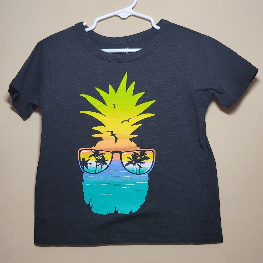 Black and Yellow Short Sleeve Tee with Pineapple Graphic